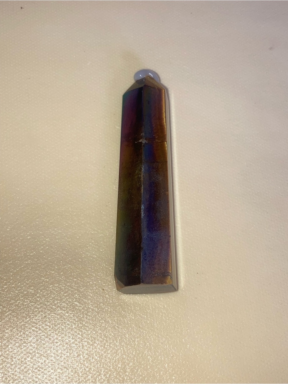 Titanium Aura-Coated Tiger's Eye Crystal Tower